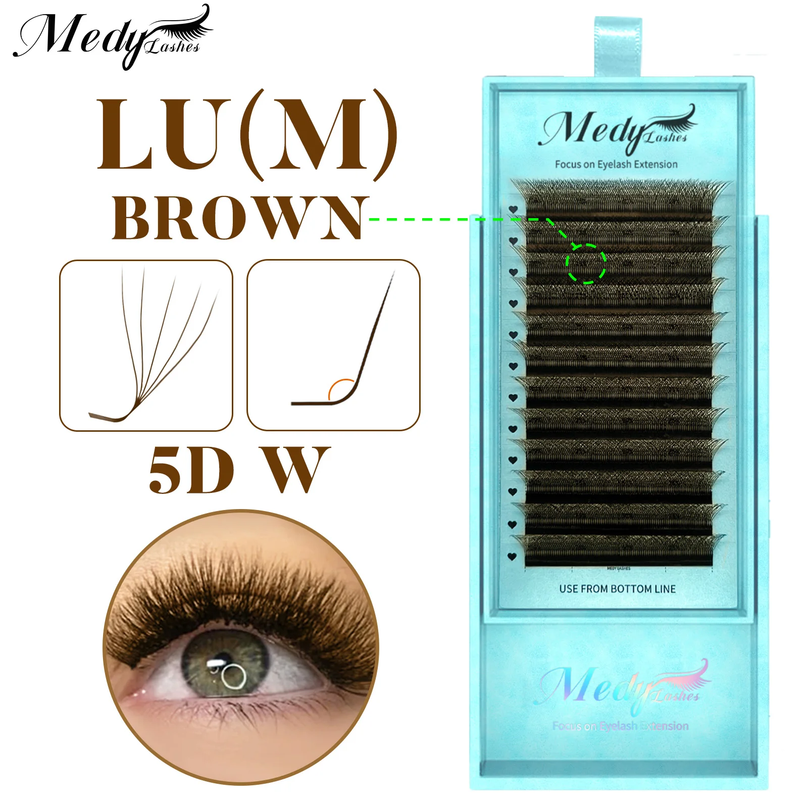 Medylashes 5D W Forma Extensão de cílios marrons LU (M) Curl Cilios Maquiagem 5D W Ventiladores de volume pré-fabricados Cílios de seda falsa macia