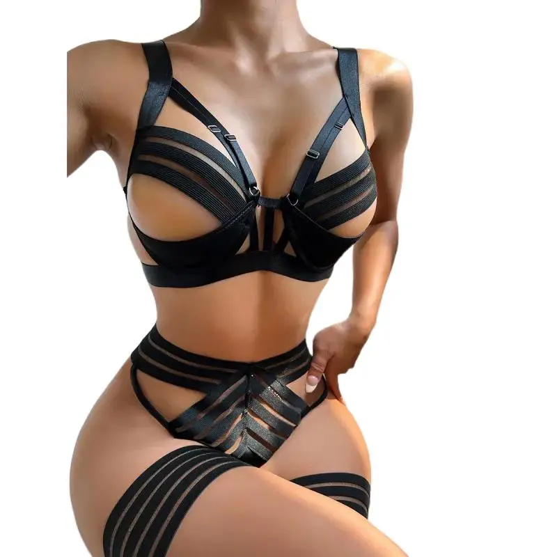 Traje de ropa interior Sexy, traje de Bikini a la moda, calentador de piernas anudado, uniforme de tentación, en Stock