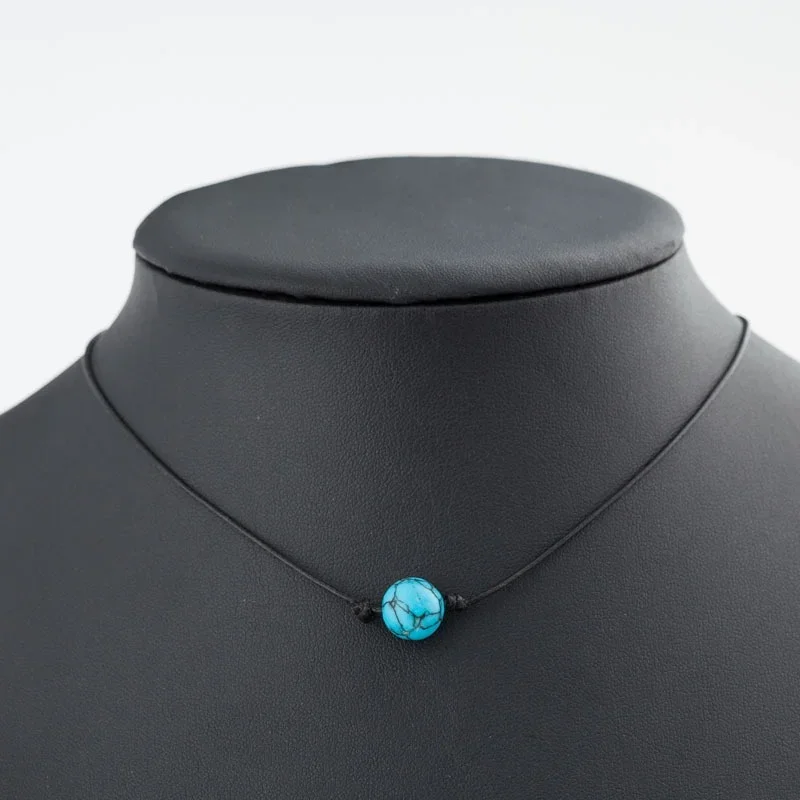 Fashion Green Blue Turquoises Pearl Charms Choker Necklace On Leather Cord For Women Handmade  Jewelry Gifts