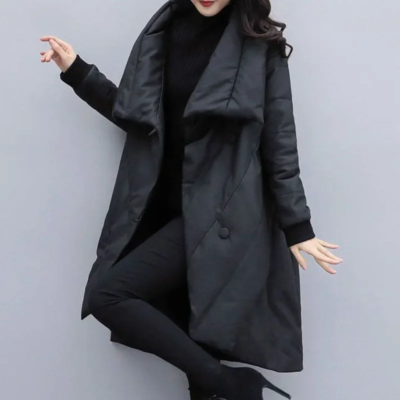 Parkas de algodão longas e grossas para mulheres, casaco de inverno, jaqueta grande, top quente, colarinho, roupas femininas, moda, novo, 2023