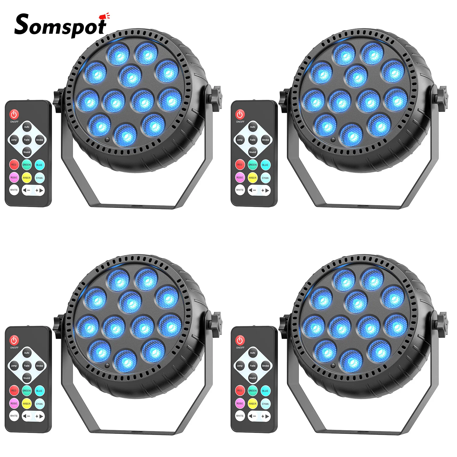 Somspot 4er-Set Mini Par-Scheinwerfer RGB DJ Disco Party Lichter LED Effektbeleuchtung Projektor Fernbedienung Bühnen-Par-Licht für KTV Hochzeit Bar Club Theater Live Show Konzert