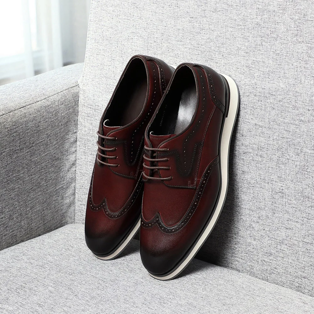 Genuine Natural Cowhide Leather Derby Shoes Classic Brogue Wing Tips Casual Flat Shoes 2023 Spring Autumn Elegant Men Sneakers