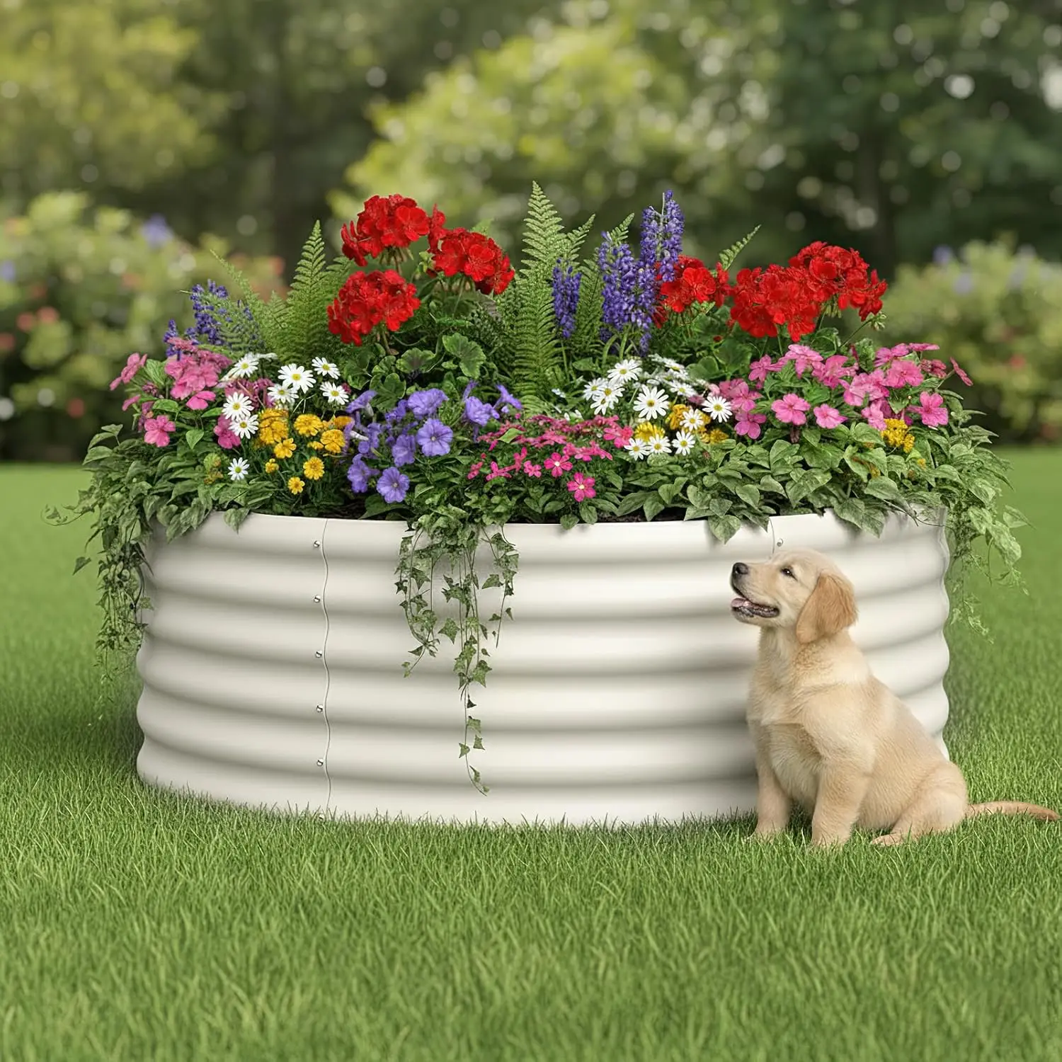 Outdoor Round Metal Raised Garden Bed, 4x4x1.5ft, Galvanized, 2 - Pack, MW