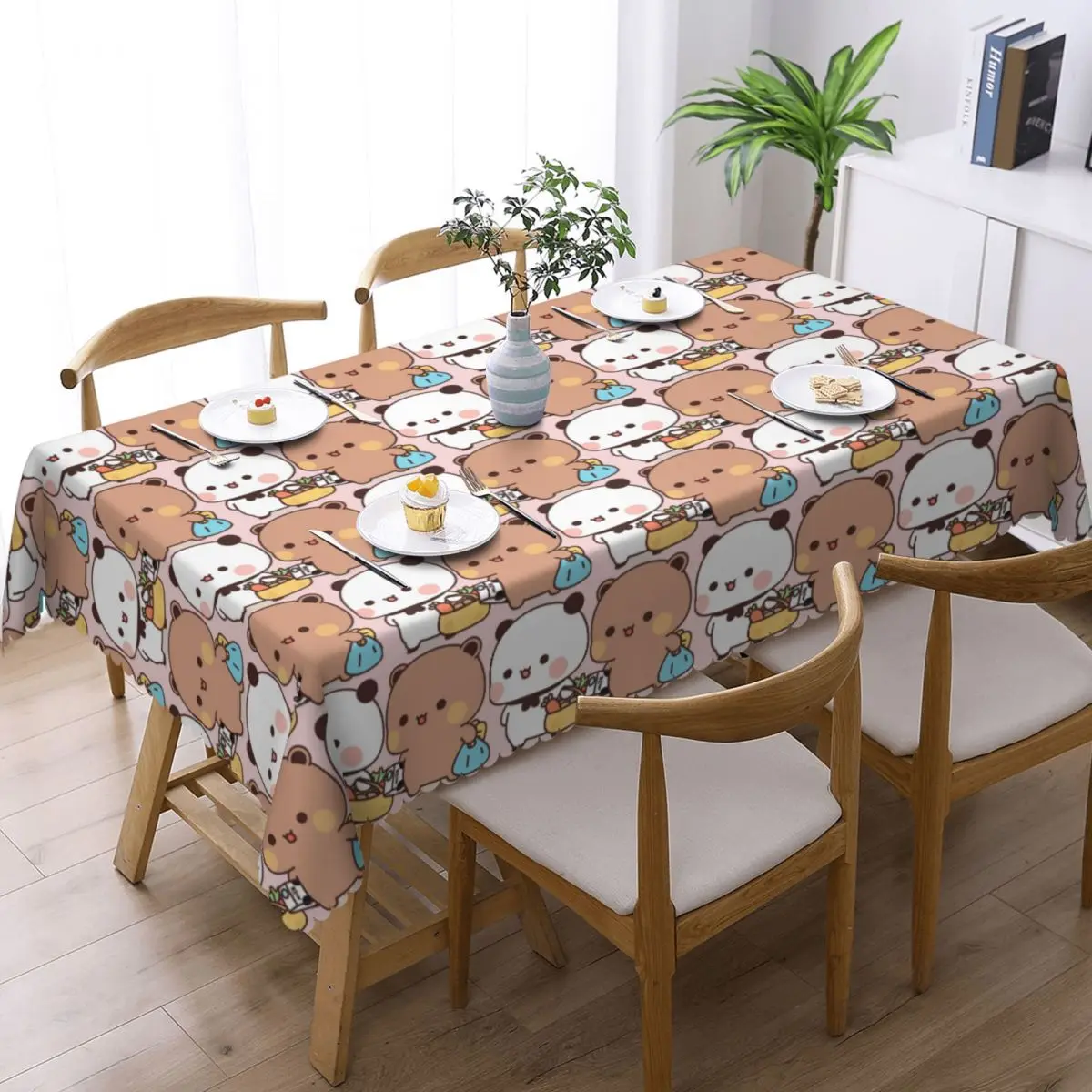 Cute Bubu And Dudu Go To Grocery Together Custom Rectangular Tablecloth Waterproof Table Cover for Dining Events Table Cloth