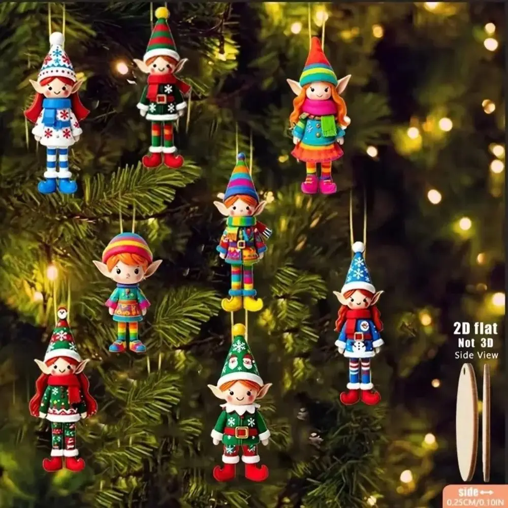 8/16/24Pcs Vintage Christmas Wooden Pendants DIY Crafts Cartoon Christmas Tree Ornaments Fantasy