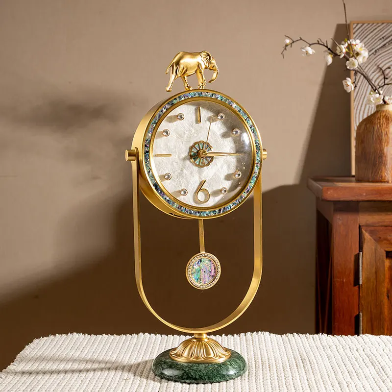 Shell clock desktop clock decoration home beauty enamel color ice crack retro light luxury living room clock ornament