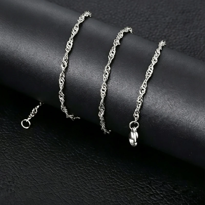 12pieceSet of Water Ripple Collarbone Chain Silver Stainless Steel Fashionable and Versatile Can Be DIY for Handmade Enthusiasts