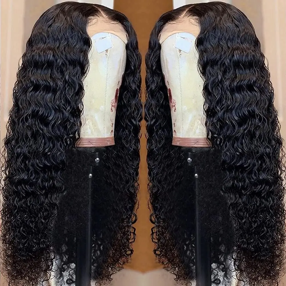 Rambut manusia gelombang dalam sebelum dipetik 13x4 wig Frontal transparan HD wig keriting renda untuk wanita dengan rambut bayi hitam alami