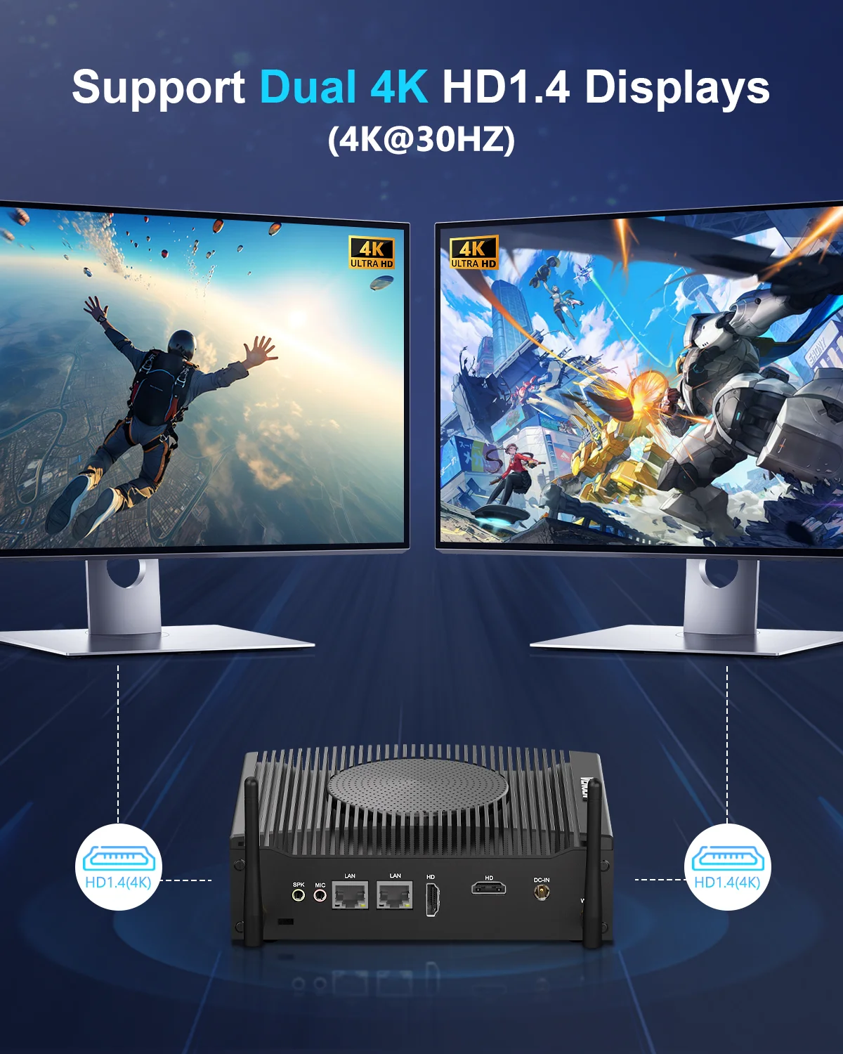 HYSTOU مروحة كمبيوتر صناعية صغيرة PC Dual Com Lan HD-MI 8 USB شحن مجاني i3-10110U i5-10310U i7-10610U