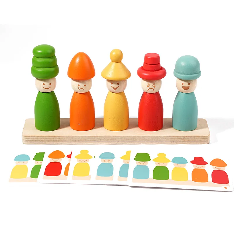 Figurines Montessori pour enfants, éducation de la petite enfance, Expressions, empilage, compétences de Coordination œil-main, jouets de reconnaissance des couleurs
