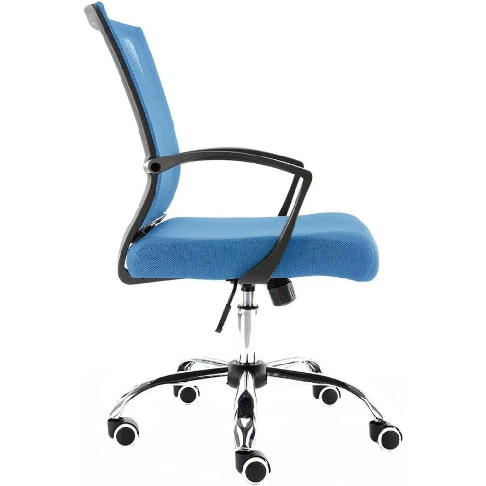 كرسي مكتب مريح شبكي خلفي مع دعم منتصف الظهر للاستخدام المكتبي - كرسي مهام مريح باللونين الأسود والأزرق #4
