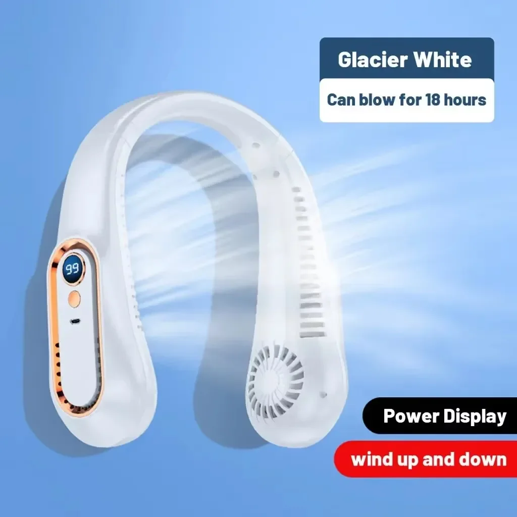 Halsventilator ohne Rotorblätter, Mini, extrem lange Lebensdauer, tragbar, leise, USB-aufladbar, für Studenten, Sport, Büro, mit Digitalanzeige, 5 Leistungsstufen