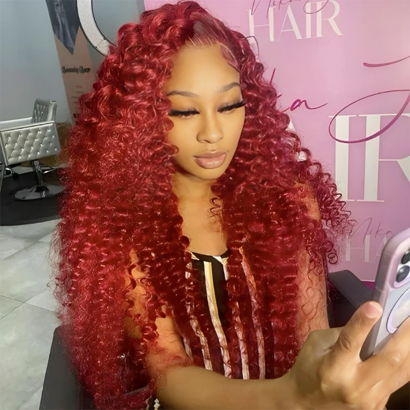 Deep Wave 99J Burgundy Lace Front Wigs Human Hair 13x6 Lace Frontal Wig 13x4 Transparent Brazilian Colored Water Wave Hair Wigs