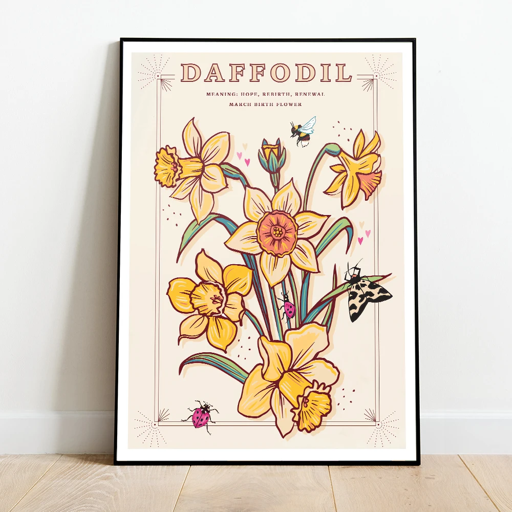Pósteres de Narcisos Aster Caléndula, póster con significado de flores, impresiones de ilustraciones, cuadro sobre lienzo para pared, imágenes, decoración para sala de estar