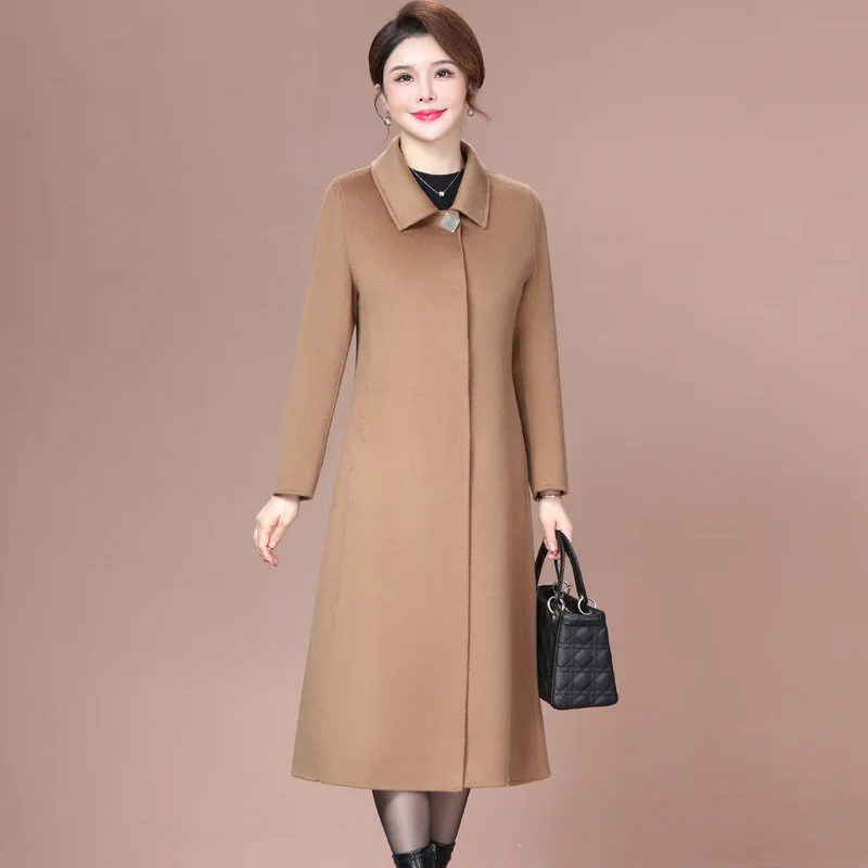 

Double-sided woolen cashmere coat women's medium and long over the knee 2023 new mother winter clothes foreign woolen coat