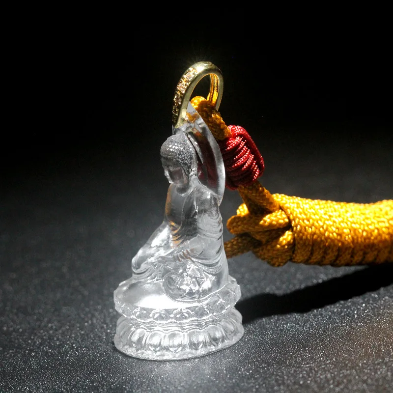 Chinese Style Exquisite Lucky Sakyamuni Buddha Pendant Transparent Carved Peace Blessing Amulet Necklace For Men Women Good Luck