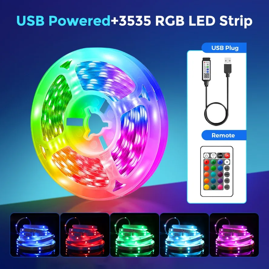 USB SMD3535 LED Strip Lights Bluetooth APP Control 5V 30m 20m with Adhesive Backing Home Decor Colorful Lamp Bar TV Background