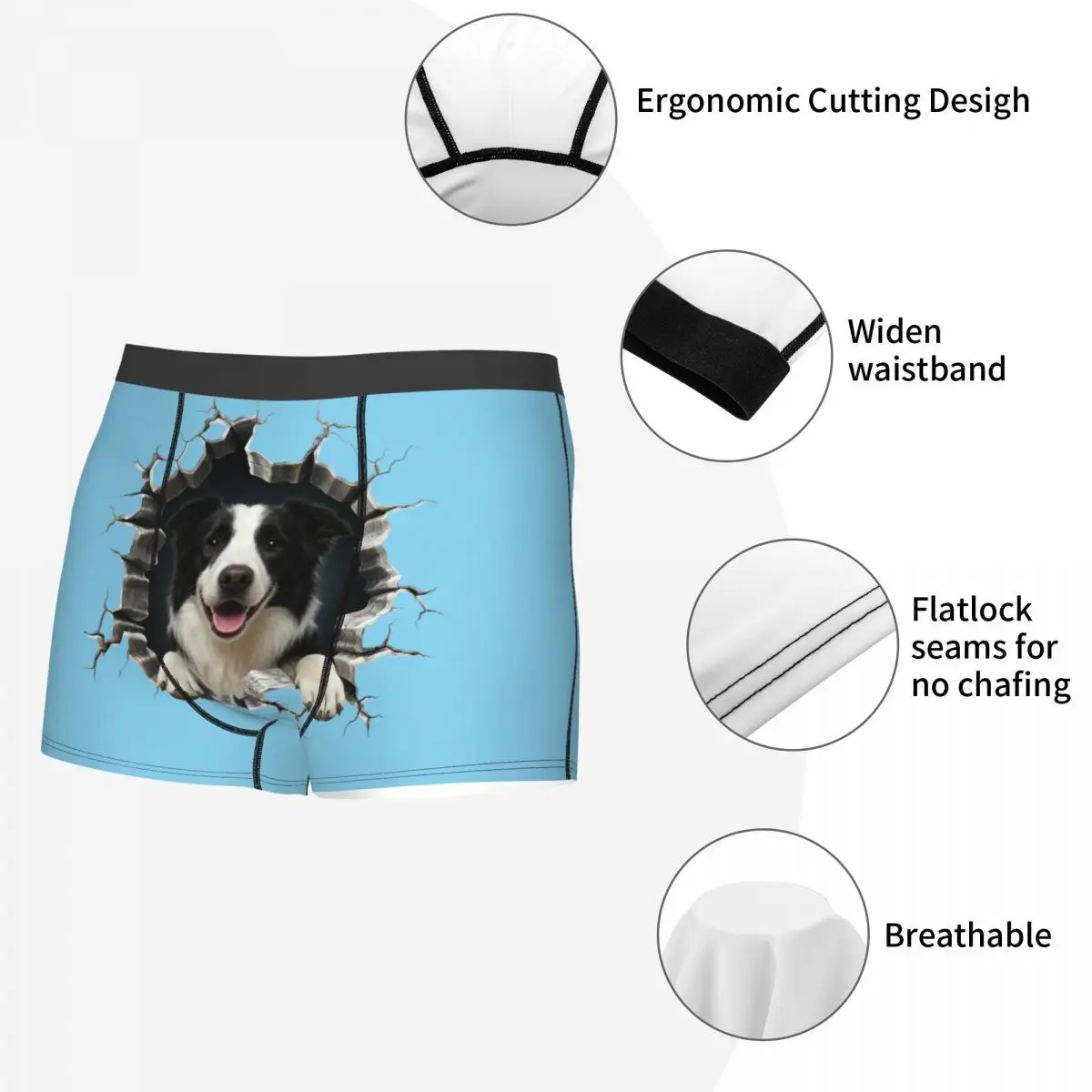 Breaking Through Border Collie Boxers calzoncillos elásticos para hombres amantes de los perros ropa interior regalo de boda del Día de San Valentín para el marido