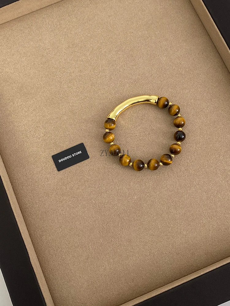 Semplice braccialetto elastico regolabile con distanziatore di perline di bambù retrò radiano, gioielli premium