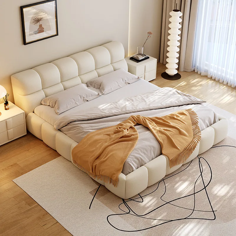 Factory Direct 2026 Top RatedCama de tela, esponjas de viento color crema, dormitorio principal, cama doble con bolsa suave y al