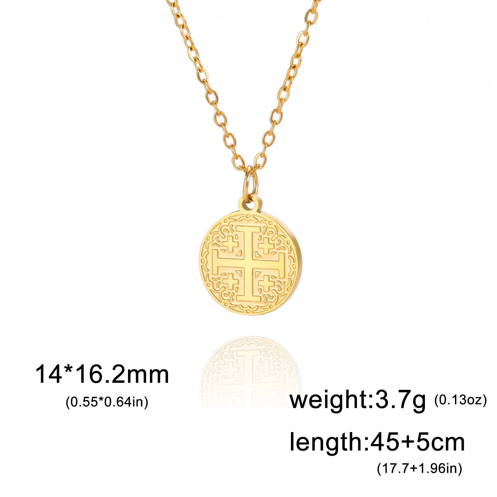 Jerusalem Cross Round Pendant Necklace Women Stainless Steel Gold Color Protection Greek Orthodox Jewelry Gift For Baptism