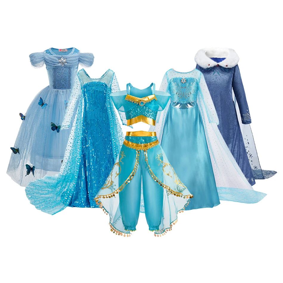 Children Snow Queen Dress Kids Elsa Ball Blue Gown Girls Princess Halloween Fancy Dresses Party Performance Kids Cosplay Dresses