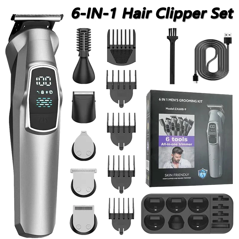 New 6in1 Man Hair Clipper Multifunctional Beauty Set Electric Shaver Rechargeable Hair Trimmer Nose Hair Body Hair Beard Trimmer