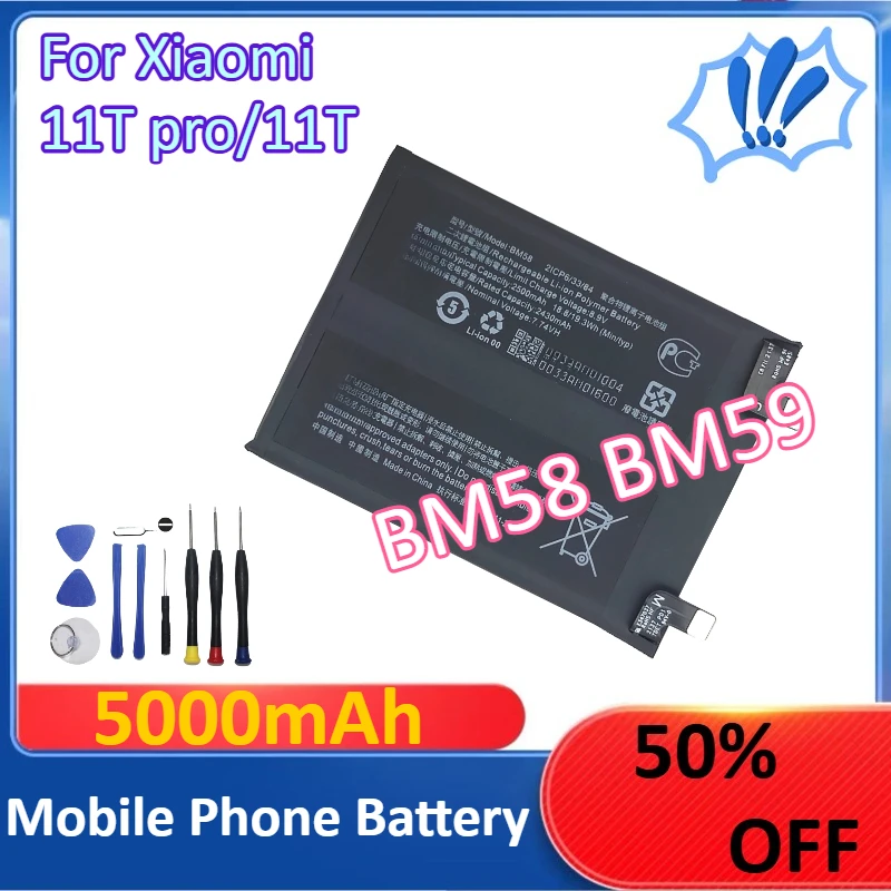 

New 5000mAh BM58 BM59 For Xiaomi 11T pro/11T Mobile Phone Battery +Tools