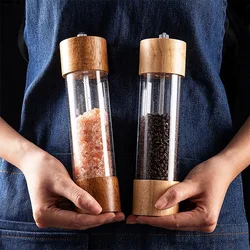 Manual Wood Pepper Grinder, Acrylic Sea Salt Grinding Bottle, Adjustable Ceramic Pepper Grinder Tool, 6