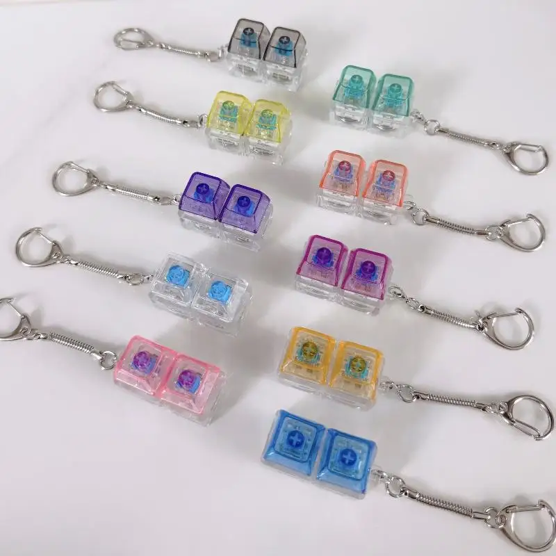 *Light Up Keyboard Keychain Stress Relief Clickable LED Button Toy Relief Pass Office Desk Accessory Mechanical Switch Keyring