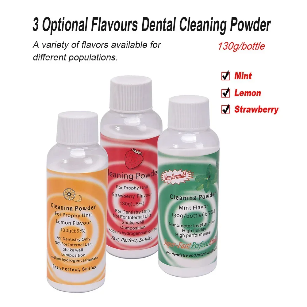 3Pcs 130g/bottle Teeth Whitening Essence Dental Cleaning Powder Air Jet Flow Polishing Plaque Stain Removal Mint Lemon 3 Flavors