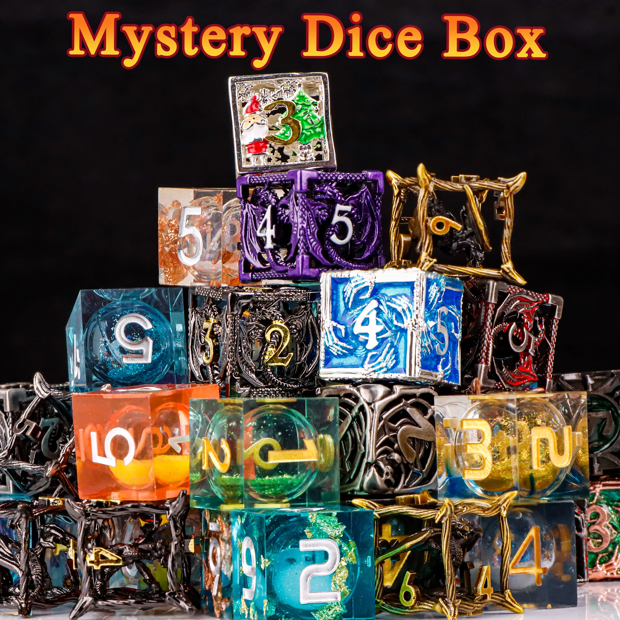 Mystery Dice Box Random 7Pcs DND Dice Set Metal & Resin Polyhedral Dice Kit for TRPG Tabletop Role Playing Game Gift