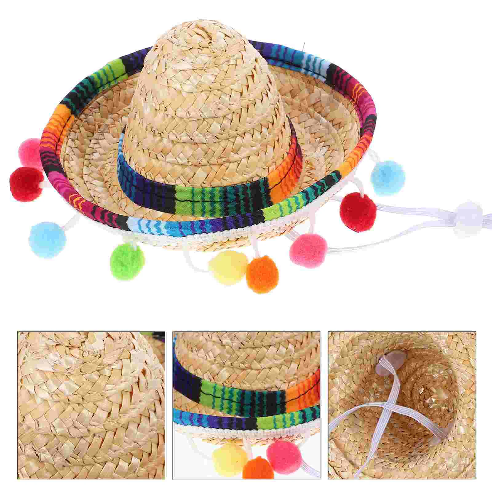 

Small Hat Mexican Sombrero Fiesta Straw Cinco De Mayo Hats Mini Halloween Pom for Party Knitted