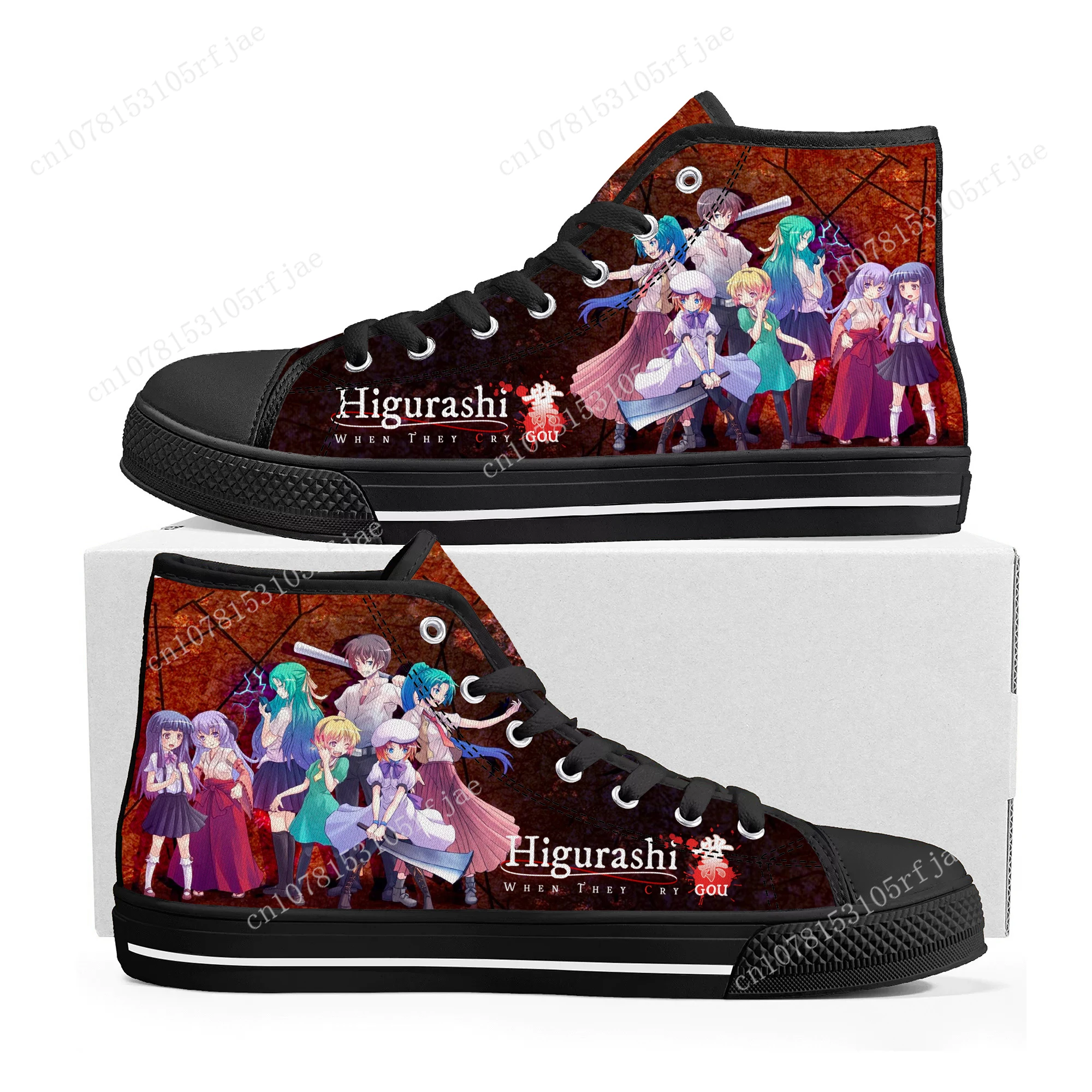 Higurashi-Baskets montantes When They Cry pour hommes et femmes, chaussures de jeu de dessin animé, toile de haute qualité pour adolescents, chaussures de couple personnalisées