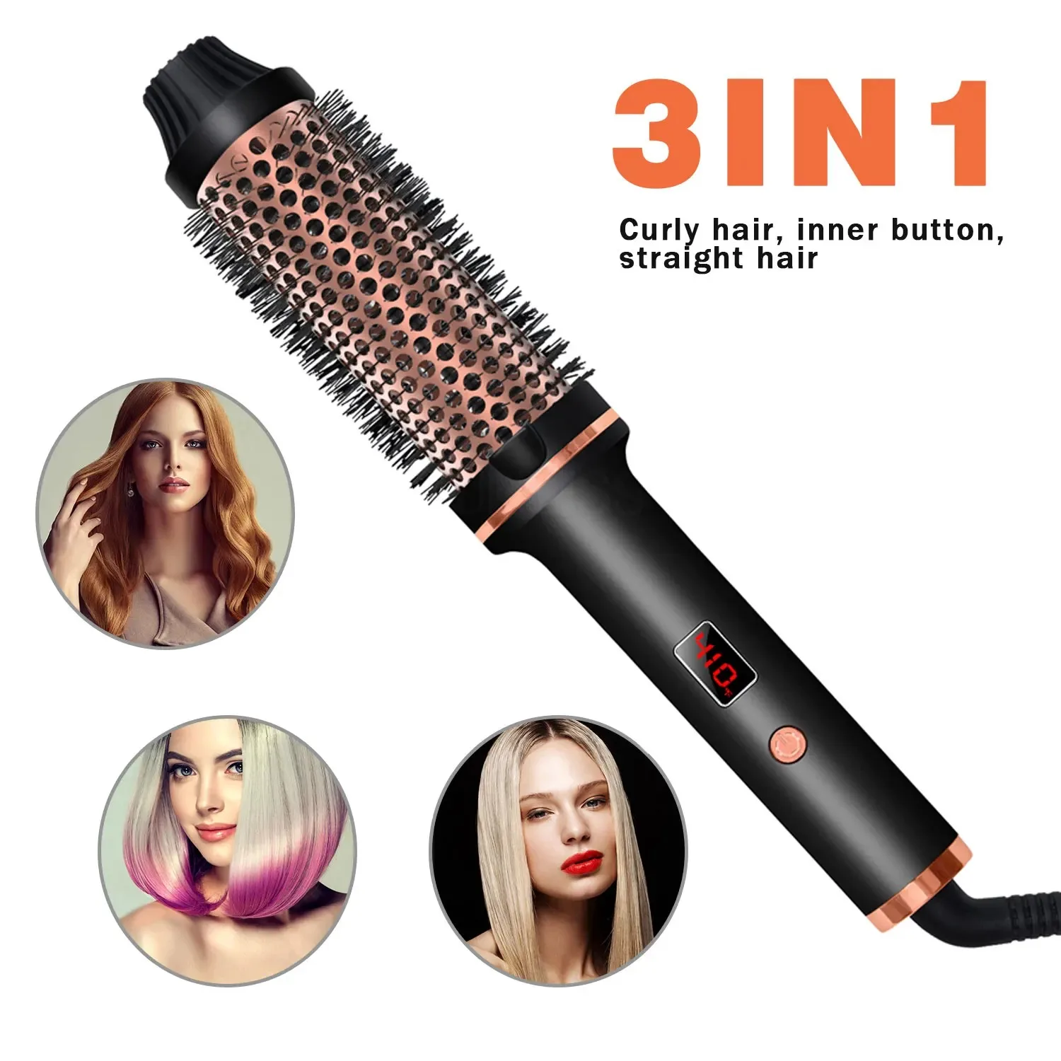 Electric Hair Curling Iron Brush Ceramic Ionic Hair Curler Hot Brush LCD Display Hair Straightener Fast Heating Hair Crimper