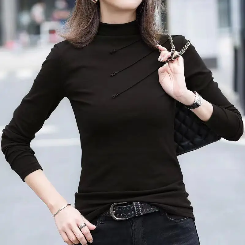 Autumn Winter New Slim Solid Color Bottoming Shirt Long Sleeve All-match Basic T Shirt Tops Street Casual Fashion Women Clothing