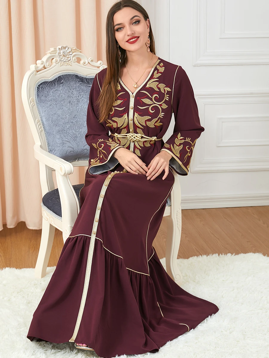 Ramadán musulmán Abaya Marruecos Vestido Mujer Islmaic 2023 Dubai Abayas bordado cinturón Kaftan elegante Vestido de fiesta primavera