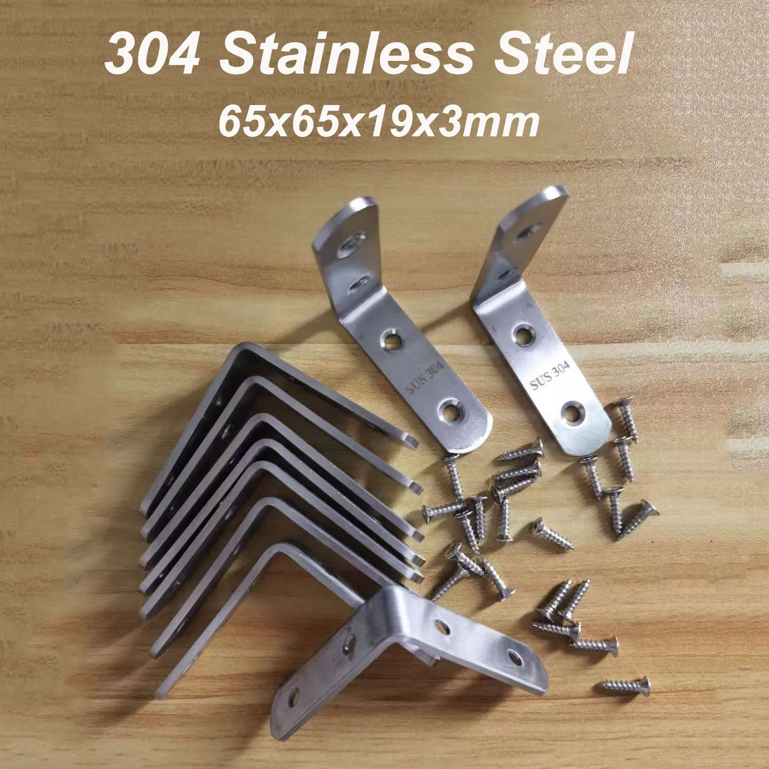 

65x65mm Corner Bracket With Screw Corner Connector 304 Stainless Steel Heavy Duty L Bracket For Shelves Wood Furniture Thickened