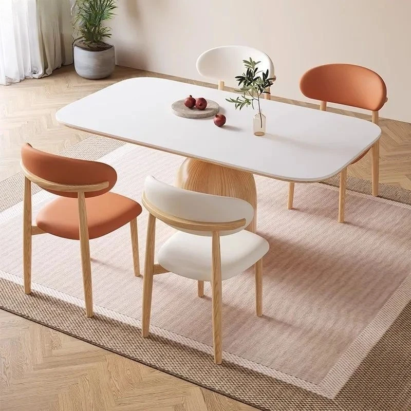 

rock slab dining table and chairs combination log cream style Nordic rectangular small apartment household dining