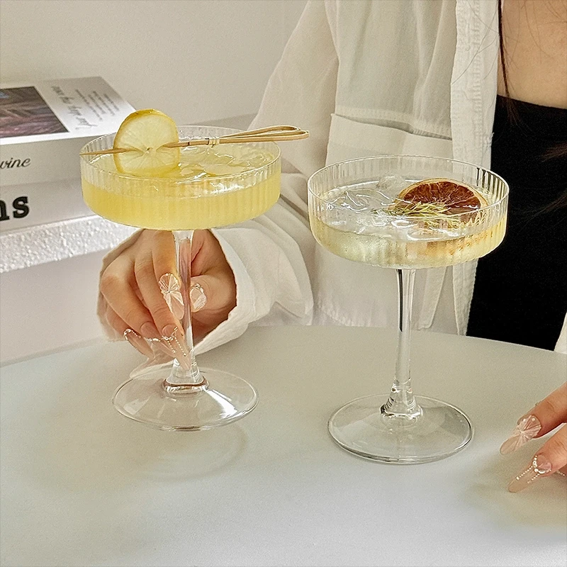 210ml Stripe Transparent Glasses 2026 New Household Creative Cocktail Champagne Cups Exquisite Good-looking Beverage Goblet
