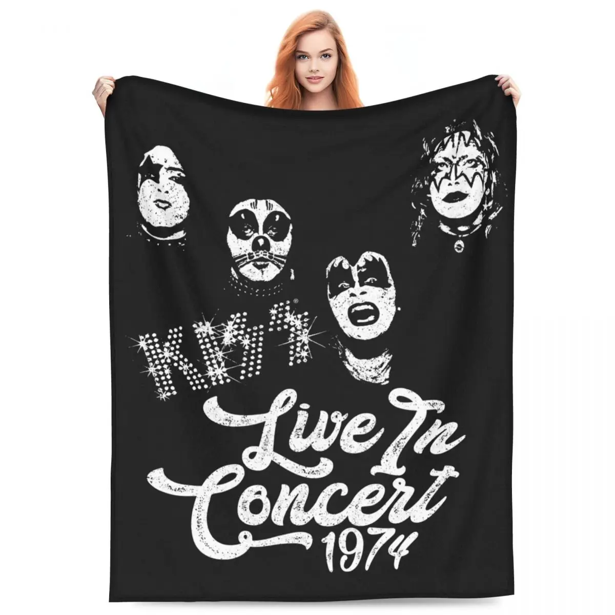 Kiss Music Fan Art Flannel Blanket Quality Warm Soft Rock Band Throw Blanket Winter Travel Office Chair Sofa Bed Funny Bedspread