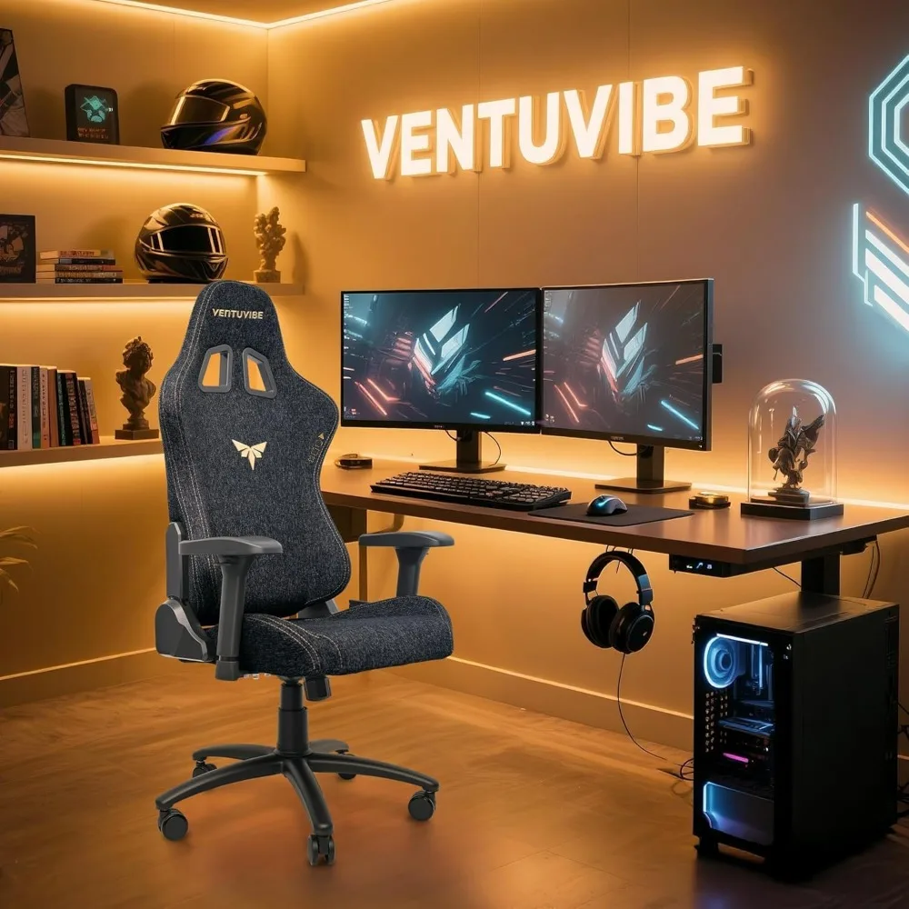 كرسي ألعاب بمسند ذراع قابل للتعديل 4D: 155 °   كرسي استرخاء، سعة 320 رطل، كرسي كمبيوتر مريح عالي الظهر مع دعم قطني