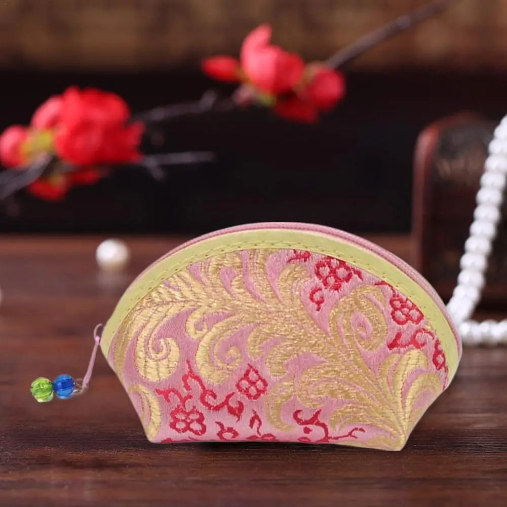 

Chinese Style Embroidery Purse Exquisite Zipper Jewelry Storage Bag Candy Bag Exquisite Silk Fabric Women Coin Purse