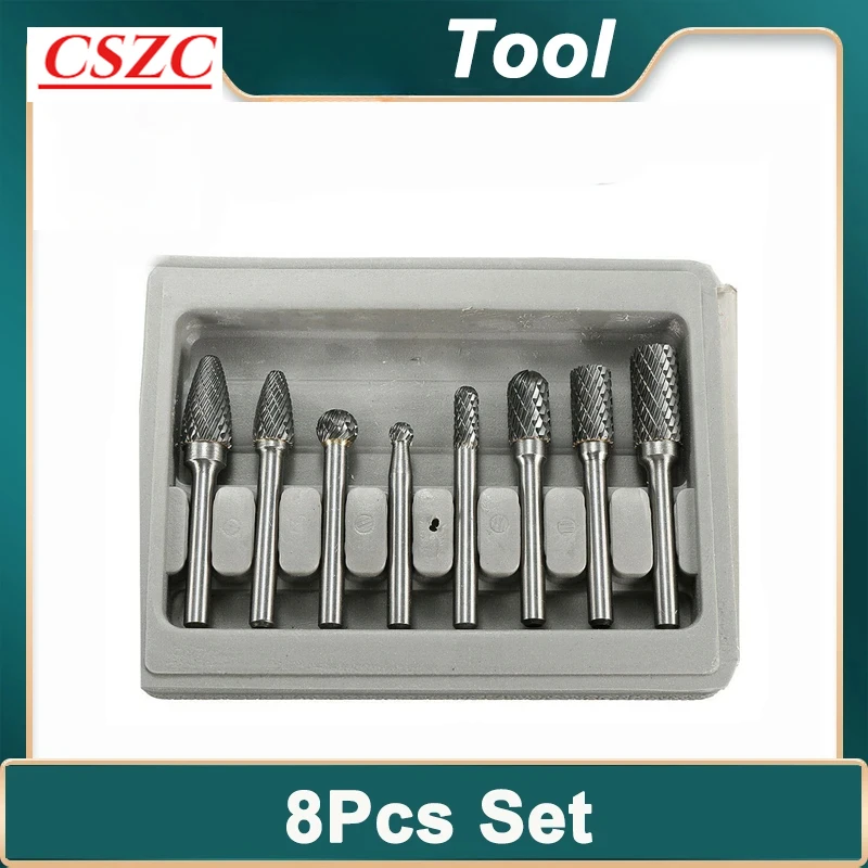 Tungsten Carbide Burr Bits 8pcs 1/4 Inch 6mm Rotary Files CNC Engraving Tool Set For Power Tool