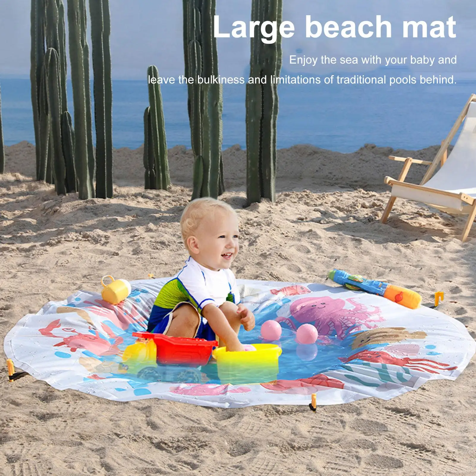 Piscine de chair de plage pour enfants, couverture pour tout-petits, avec sac de transport, imperméable, jouet de jeu d'eau en plein air d'été, pique-nique voyage