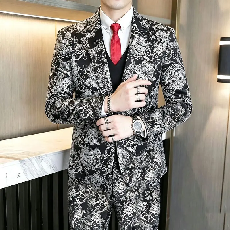 Herrenanzüge, modische Anzüge für Hochzeiten, lässige Slim-Fit-Anzüge, Friseuranzüge, Herrenanzüge im koreanischen Stil, Anzüge für Bankette, Business-Anzüge, Goldprägung, Anzüge – Detail 15