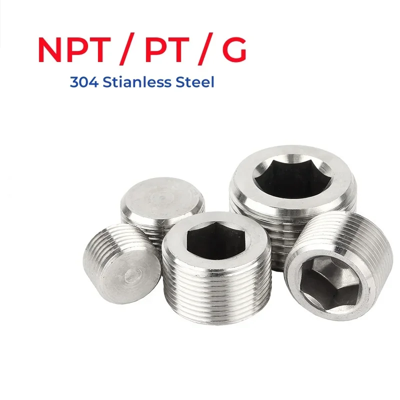 NPT/PT/G 1/16 1/8 1/4 3/8 1/2 3/4 1 1-1/4 1-1/2 2 Inch 304 External Thread Inner Hexagon Socket Allen Head Bolt End Cap Plug