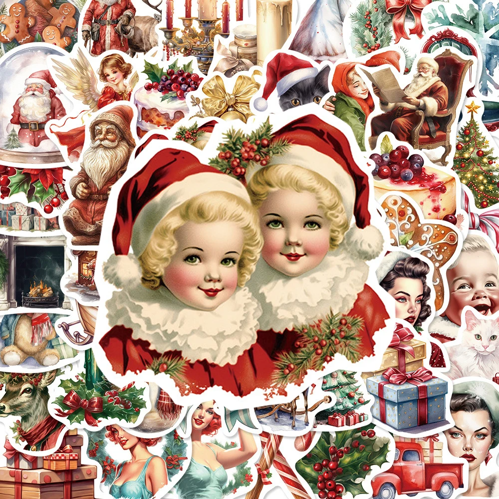 

10/30/50pcs Cute Vintage Merry Christmas Cartoon Stickers Santa Claus Graffiti Decals for Laptop Notebook Phone Sticker for Gift
