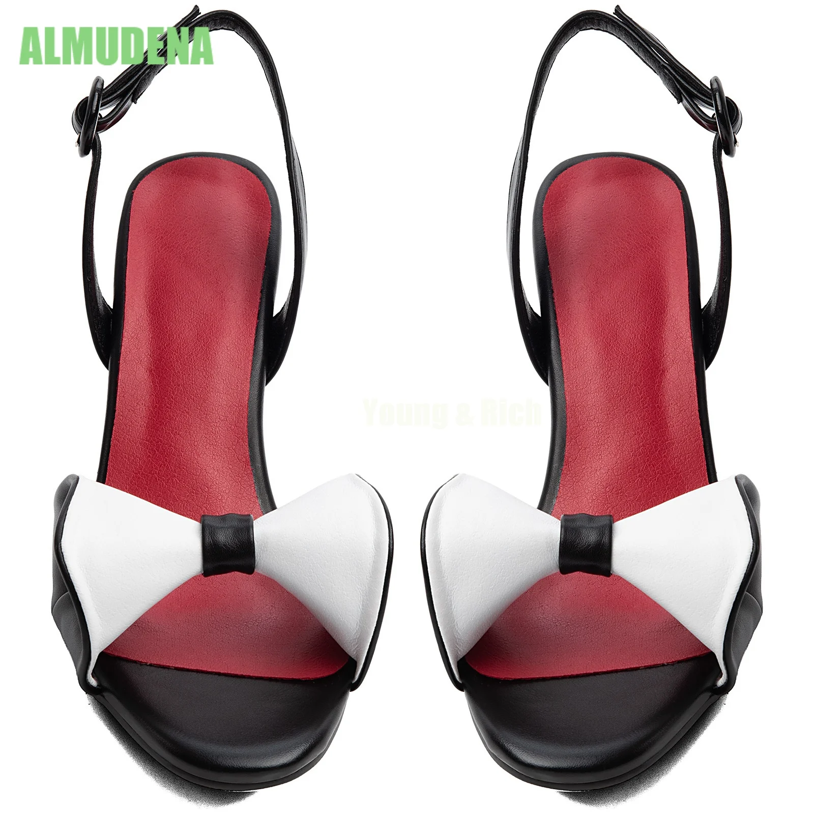 Contrast Color Bow Slingback Sandals Open Toe Ankle Buckle Strap Elegant Two Tone Design Wedding Banquet Party Dress Stilettos