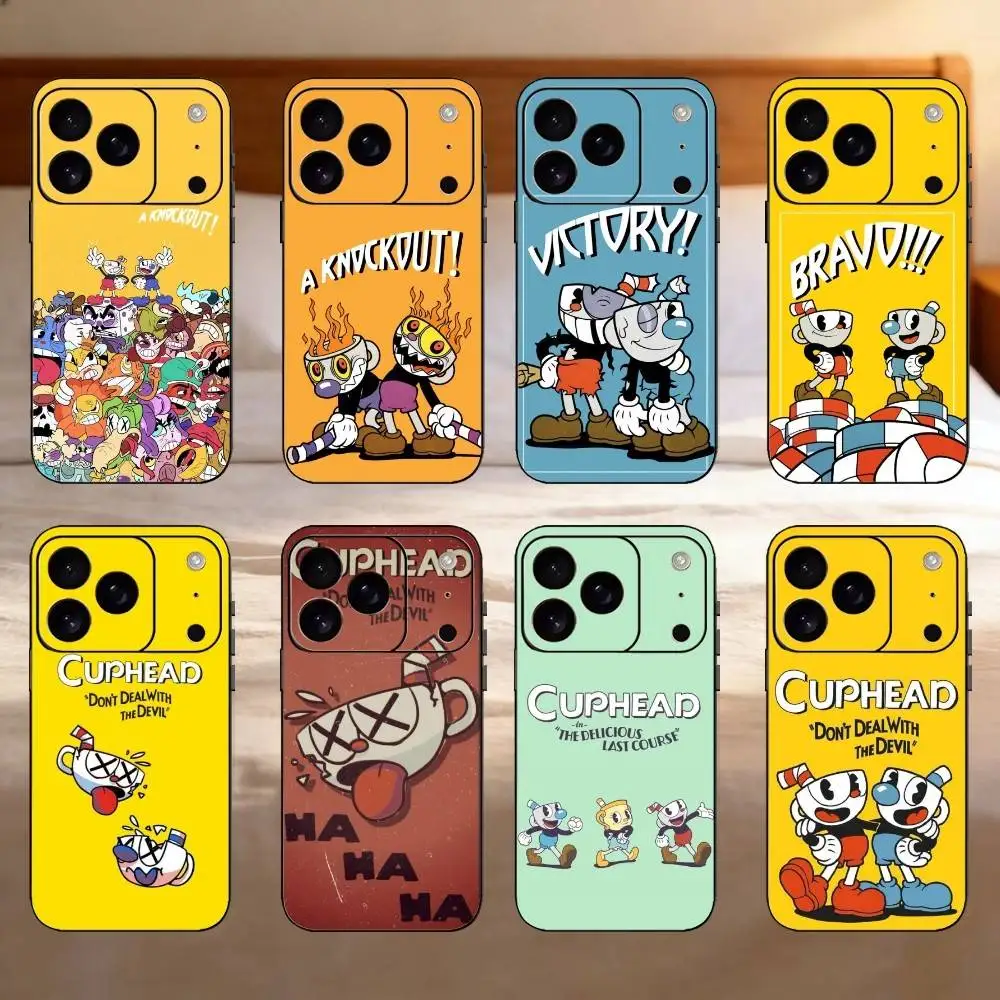 Video Game Cupheads Phone Case For iPhone 17,16,15,14,13,12,11 Plus,Pro Max,SE4Soft Silicone Black Cover
